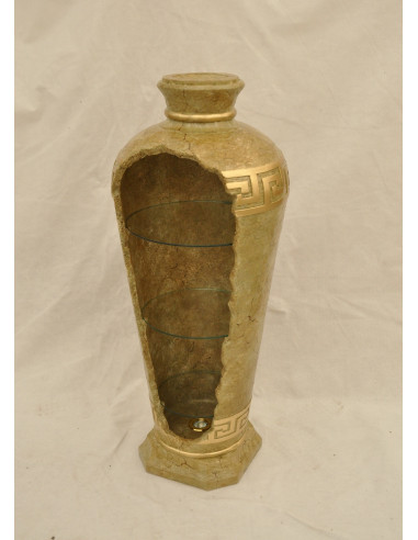 Złoty barek regał w kształcie amfory - styl grecki, podświetlany, szklane półki, H: 1,27m