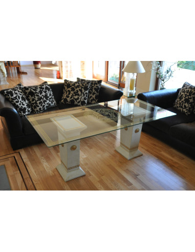 Stół szklany 6035 biały złocony