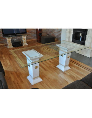 Stół szklany 6035 biały złocony