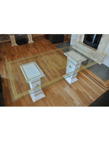 Stół szklany 6035 biały złocony