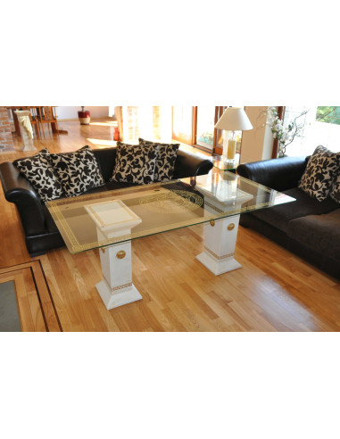 Stół szklany 6035 biały złocony