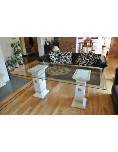 Stół szklany 6035 biały złocony