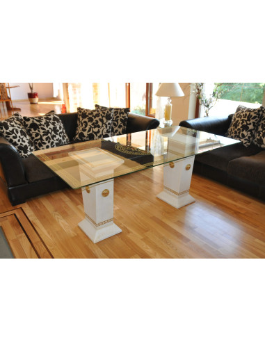 Stół szklany 6035 biały złocony