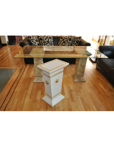 Stół szklany 6035 biały złocony