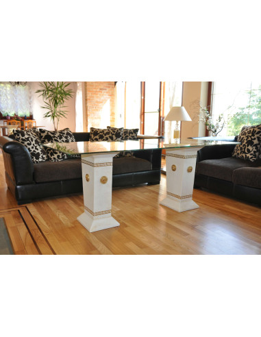 Stół szklany 6035 biały złocony