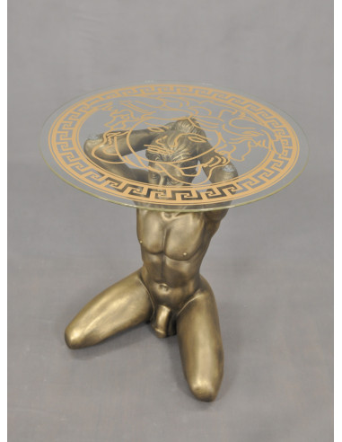 Stół mężczyzna złoty szklany blat Grecja