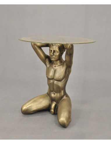 Stół mężczyzna złoty szklany blat Grecja