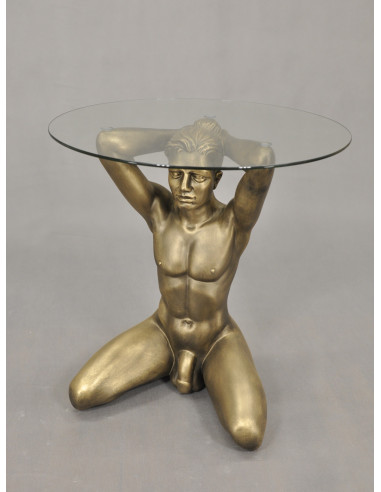 Stół mężczyzna złoty szklany blat