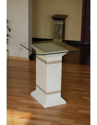 Mały stół szklany biały złocony