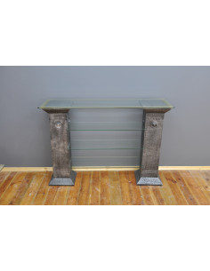 Stylowa konsola czarna z kolumnami szklane półki styl grecki regał 2