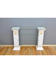 Stylowa konsola biała z kolumnami szklane półki styl grecki regał 2