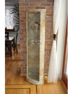 Regał narożny w stylu klasycznym złocony z oświetleniem i szklanymi półkami szklane półki