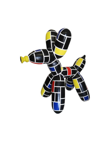 Figura Balon Dog Pop-Art De Stijl Mondrian styl Koons czarny wysoki połysk żywica