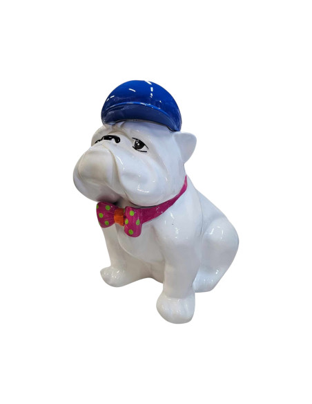 Figura Bulldog Pop-Art Gentleman White w czapce i muszce wysoki połysk żywica
