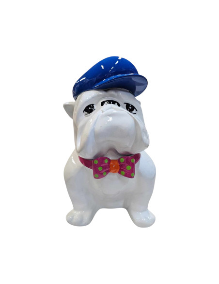 Figura Bulldog Pop-Art Gentleman White w czapce i muszce wysoki połysk żywica