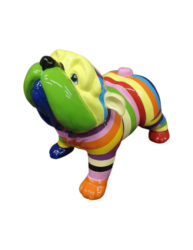Figura Bulldog Pop-Art Stripe Rainbow Multikolor wysoki połysk żywica