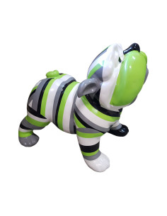 Figura Bulldog Pop-Art Op-Art Lime Stripe zielono-szaro-biała wysoki połysk żywica