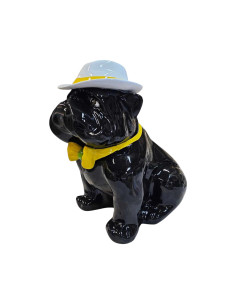 Figura Buldog Pop-Art Neo-Pop czarny z kapeluszem i muchą wysoki połysk żywica