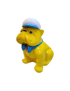 Figura Buldog Pop-Art Neo-Pop żółty z czapką i muchą wysoki połysk żywica