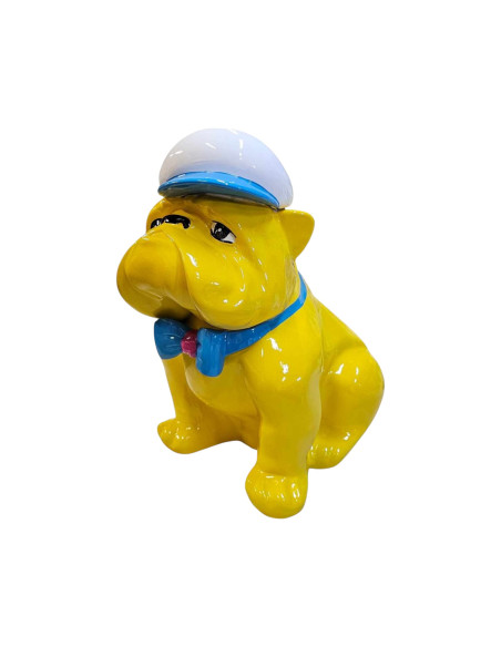 Figura Buldog Pop-Art Neo-Pop żółty z czapką i muchą wysoki połysk żywica