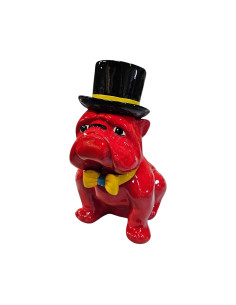Figura Buldog Pop-Art Neo-Pop czerwony z cylindrem i muchą wysoki połysk żywica