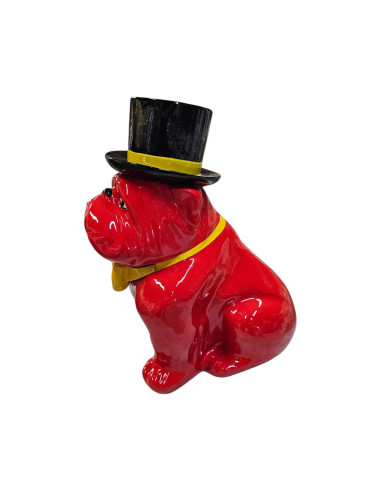 Figura Buldog Pop-Art Neo-Pop czerwony z cylindrem i muchą wysoki połysk żywica