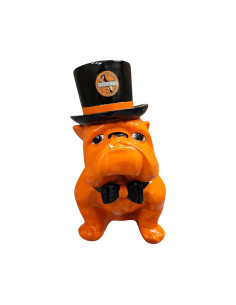 Figura Buldog Pop-Art Neo-Pop pomarańczowy z cylindrem i muchą wysoki połysk żywica