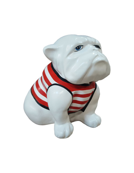 Figura Buldog Pop-Art Neo-Pop marynarski biały w czerwone paski żywica