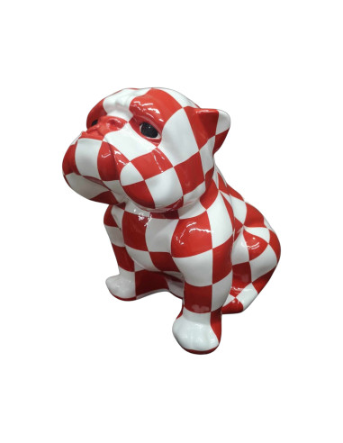 Figura Buldog Pop-Art Hard-edge szachownica czerwono biała wysoki połysk żywica