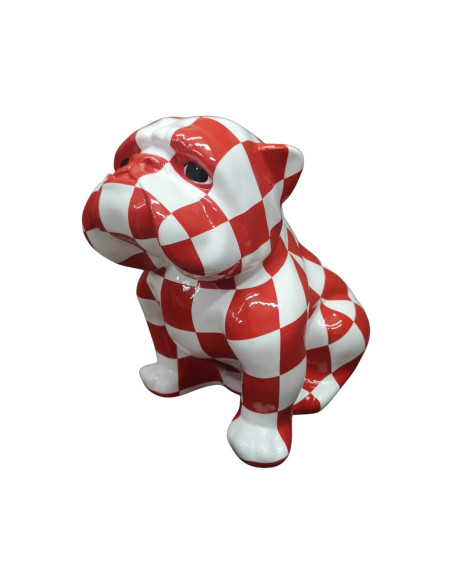 Figura Buldog Pop-Art Hard-edge szachownica czerwono biała wysoki połysk żywica