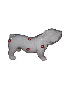 Figura Buldog Pop-Art Neo-Pop biały czerwone usta pocałunki wysoki połysk żywica