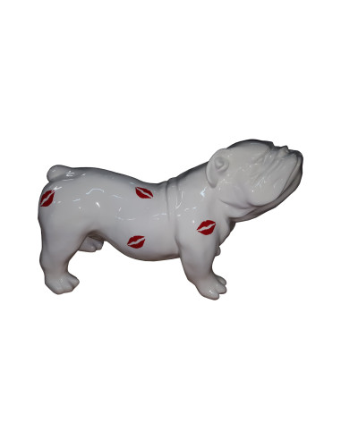 Figura Buldog Pop-Art Neo-Pop biały czerwone usta pocałunki wysoki połysk żywica