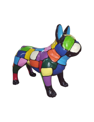 Figura Buldog Pop-Art Patchwork Multicolor czarny wysoki połysk żywica