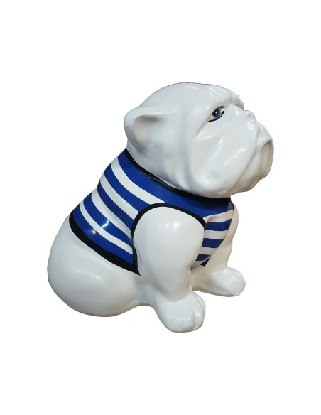 Figura Buldog Pop-Art Neo-Pop biały marynarski w granatowe paski żywica