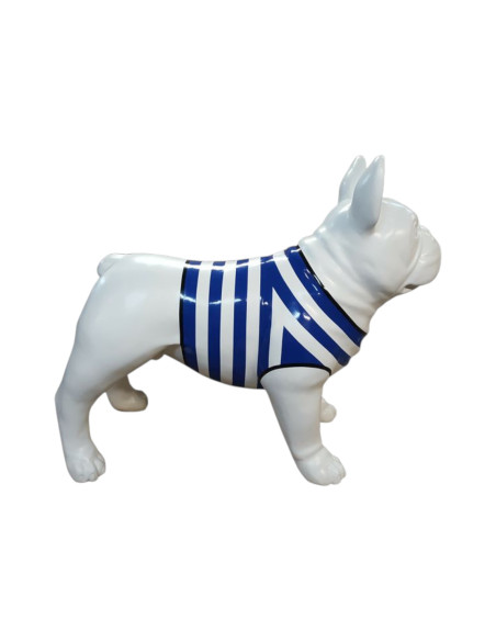 Figura Buldog Pop-Art Neo-Pop biały marynarski w granatowe paski wysoki połysk żywica