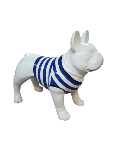 Figura Buldog Pop-Art Neo-Pop biały marynarski w granatowe paski wysoki połysk żywica