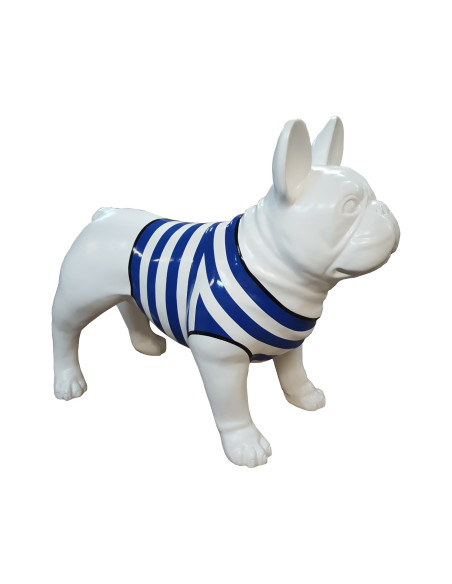 Figura Buldog Pop-Art Neo-Pop biały marynarski w granatowe paski wysoki połysk żywica