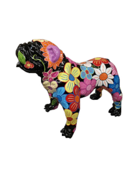 Figura Buldog Pop-Art Boho Glam Flowers czarny wysoki połysk żywica