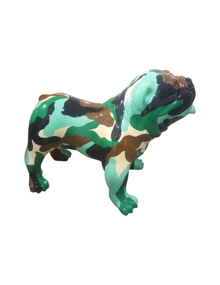 Figura Buldog Pop-Art Camo Army zielony moro wysoki połysk żywica