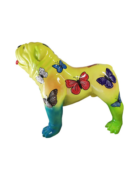 Figura Buldog Pop-Art Motyle żółto-zielony gradient wysoki połysk żywica