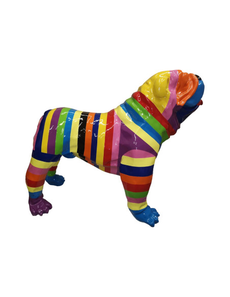 Figura Buldog Pop-Art Rainbow multicolor tęczowe pasy wysoki połysk żywica