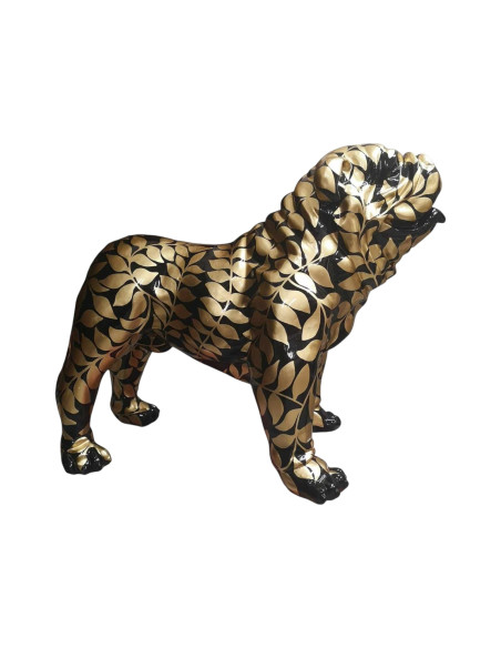 Figura Buldog Glamour Black Gold Leaf Pattern Art złoty wysoki połysk żywica