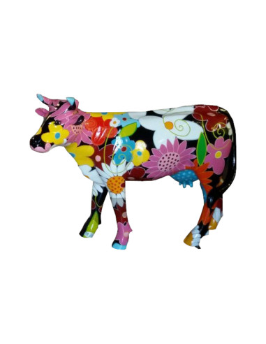 Figura Krowa Pop-Art Flower Power multikolor czarny wysoki połysk żywica