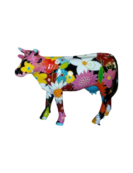 Figura Krowa Pop-Art Flower Power multikolor czarny wysoki połysk żywica