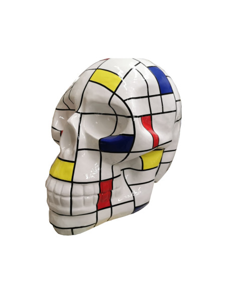 Figura Czaszka Pop-Art De Stijl Mondrian Multikolor wysoki połysk żywica