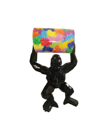 Figura Goryl z beczką Low-Poly Pop-Art czarny wysoki połysk żywica