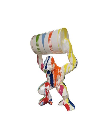 Figura Goryl Low-Poly z beczką Drip-Art multikolor biały wysoki połysk żywica