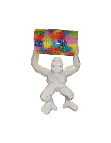 Figura Goryl Low-Poly z kolorową beczką Pop-Art biały wysoki połysk żywica