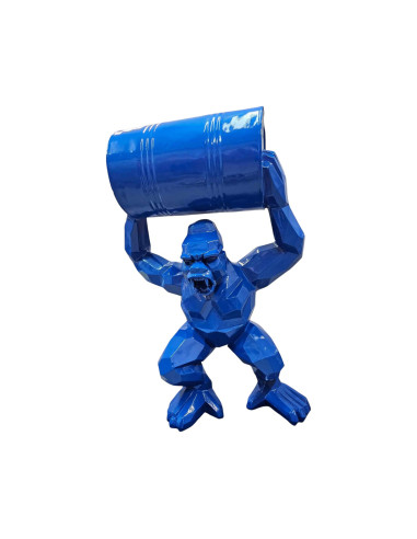 Figura Goryl Low-Poly z beczką niebieski wysoki połysk żywica