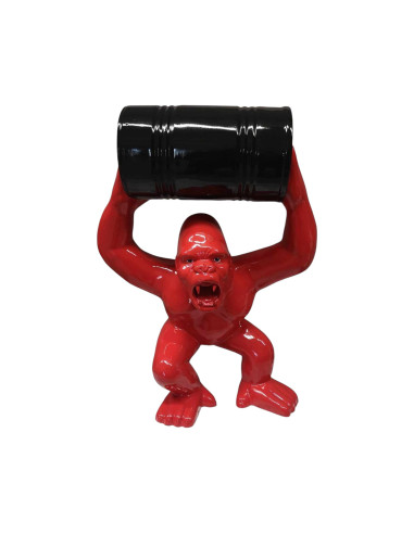 Figura Goryl z beczką Pop-Art Monokolor czerwony wysoki połysk żywica